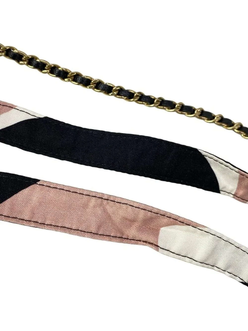 Chanel Shoulder Bag Quilted Black Light Pink White Gold Chain Foldable 2-Way